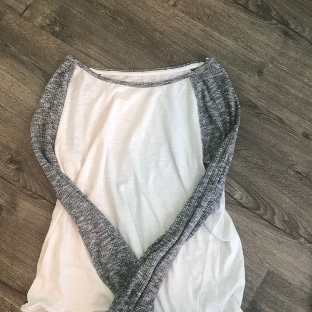 Gray and white long sleeve top